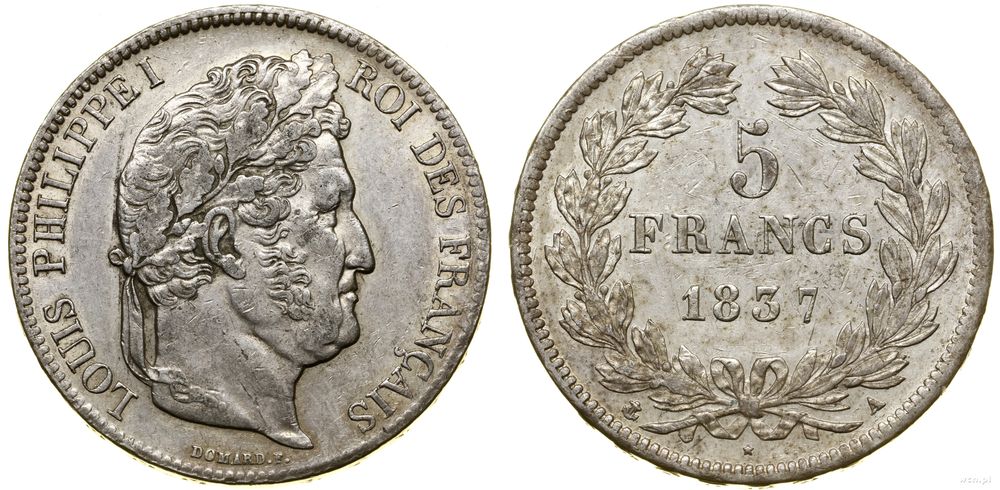Francja, 5 franków, 1837 A