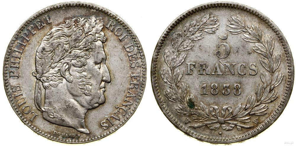 Francja, 5 franków, 1838 W