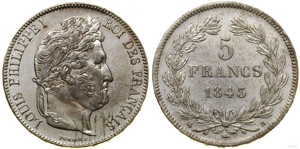 Francja, 5 franków, 1843 B