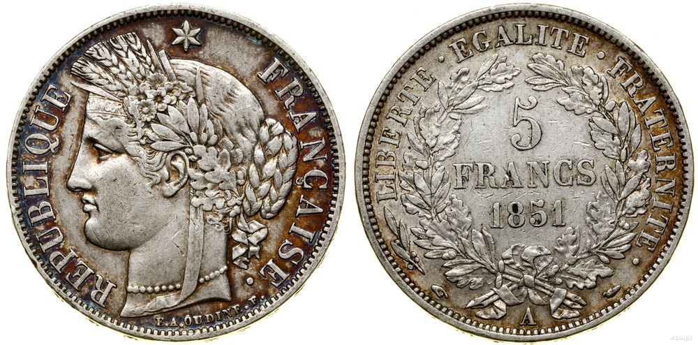 Francja, 5 franków, 1851 A