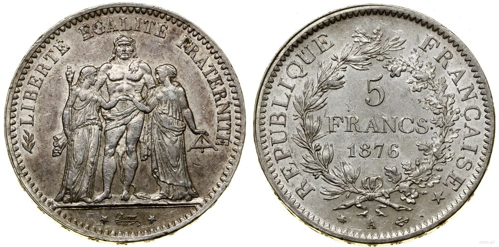 Francja, 5 franków, 1876 A