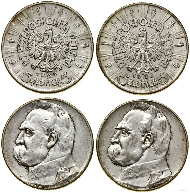 Polska, zestaw: 2 x 5 złotych, 1935, 1936