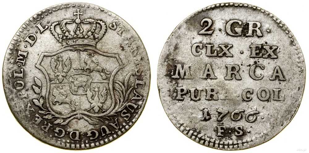 Polska, półzłotek (2 grosze srebrne), 1766 FS