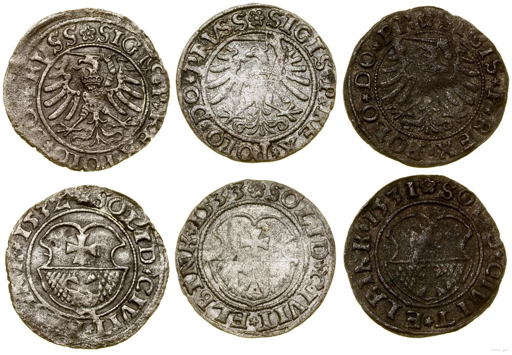 Polska, zestaw: 3 x szeląg, 1531, 1532, 1533