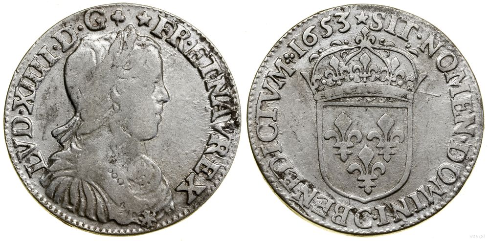 Francja, 1/2 ecu à la mèche longue, 1653 C