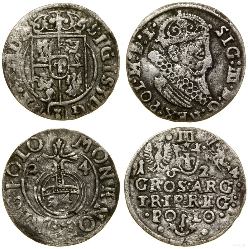 Polska, zestaw 2 monet, 1624