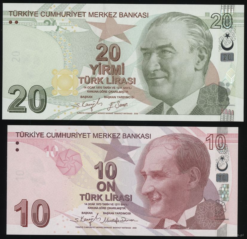 Turcja, zestaw 5 banknotów, 2009
