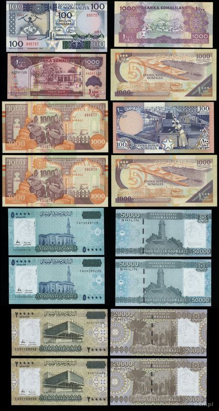 Somalia, zestaw 8 banknotów, 1897–2011