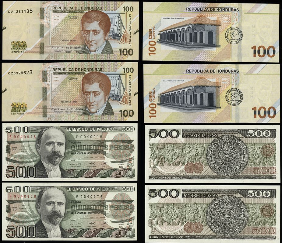 zestaw różnych banknotów, zestaw 4 banknotów, 1984–2024