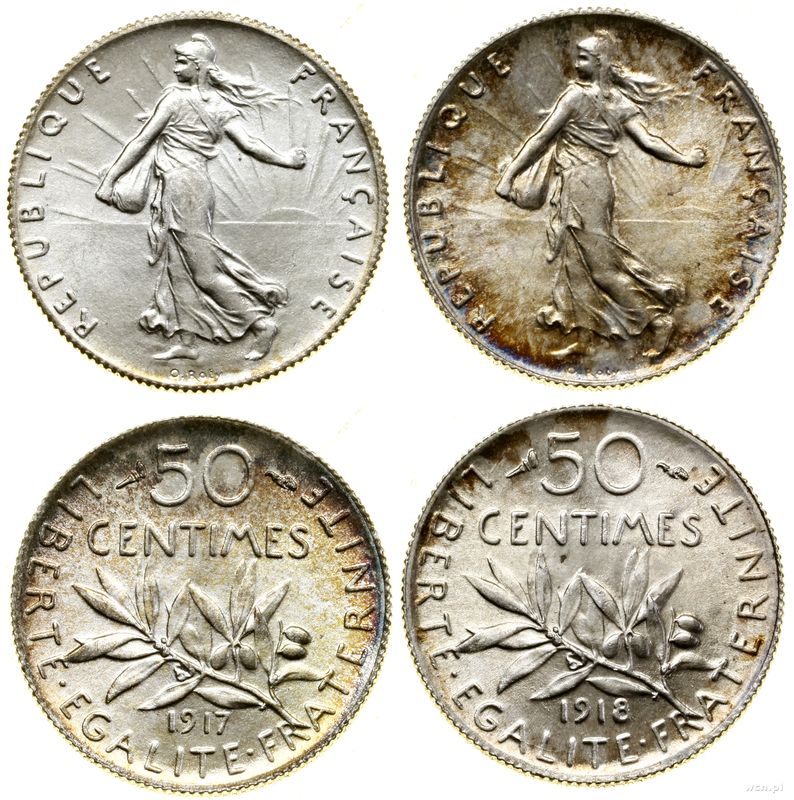 Francja, zestaw 2 x 50 centymów, 1917, 1918