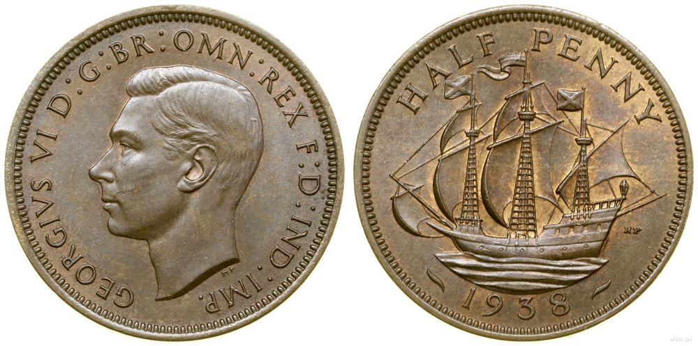 Wielka Brytania, 1/2 pensa, 1938