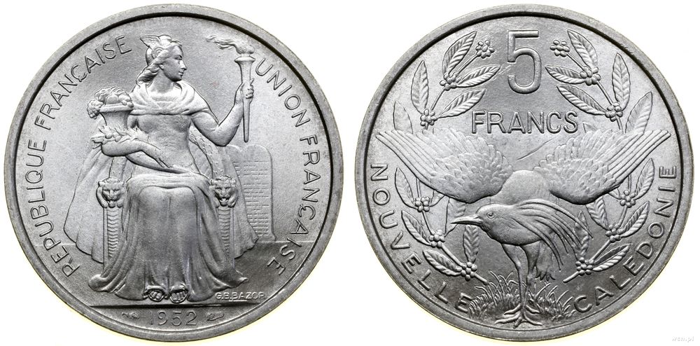 Nowa Kaledonia, 5 franków, 1952
