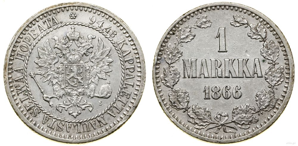 Finlandia, 1 marka, 1866 S