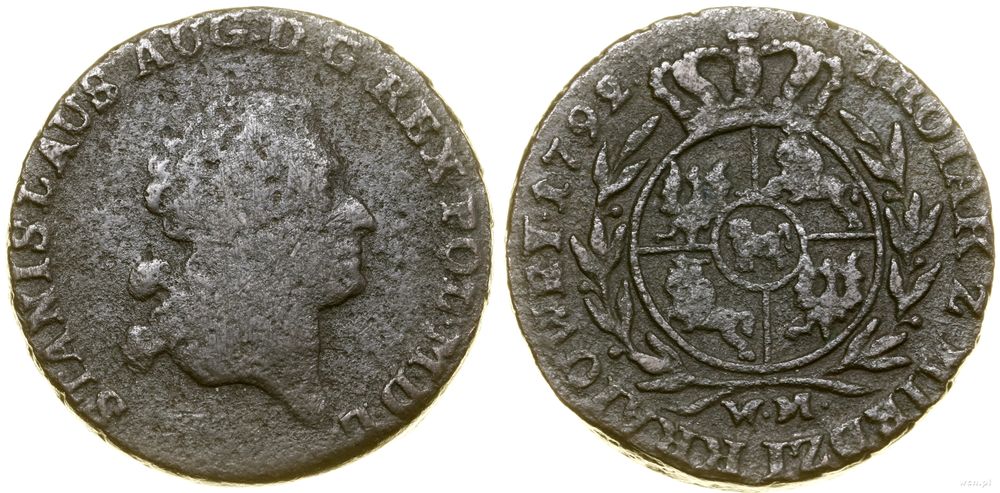 Polska, trojak z miedzi krajowej, 1792 WM