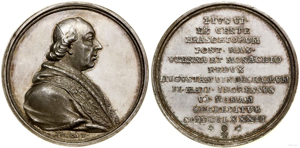 Niemcy, medal wybity z okazji wizyty papieża Piusa VI w Augsburgu, 1782