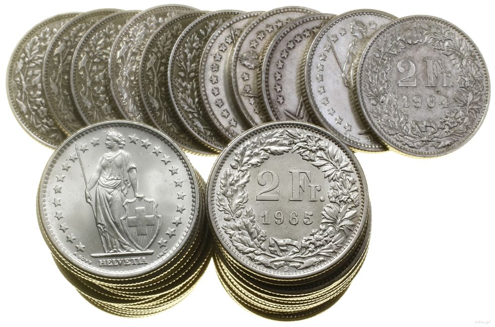 Szwajcaria, zestaw 50 x 2 franki, 2 x 1920, 2 x 1921, 1922, 4 x 1939, 1940