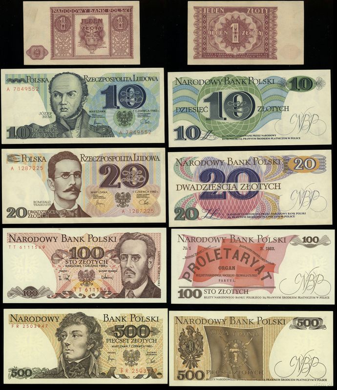 Polska, zestaw 5 banknotów, 1946–1988