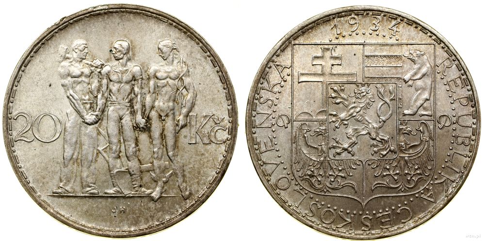 Czechosłowacja, 20 koron, 1934