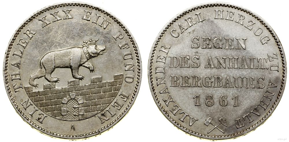 Niemcy, talar górniczy (Ausbeutetaler), 1861 A