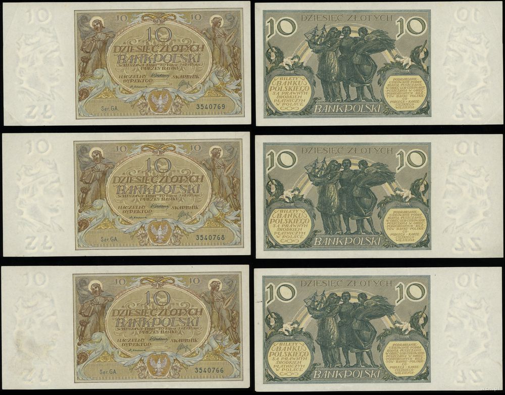 Polska, zestaw: 3 x 10 złotych, 20.07.1929