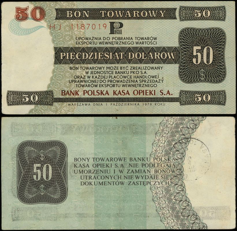 Polska, bon na 50 dolarów, 1.10.1979