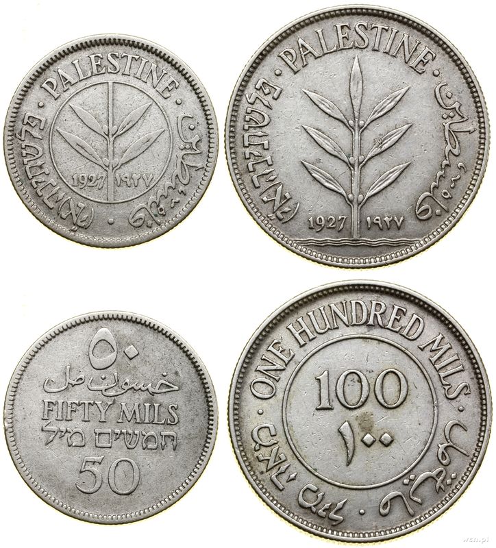 Palestyna, zestaw: 50 milsów i 100 milsów, 1927