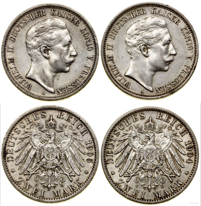 Niemcy, zestaw: 2 x 2 marki, 1904 i 1905