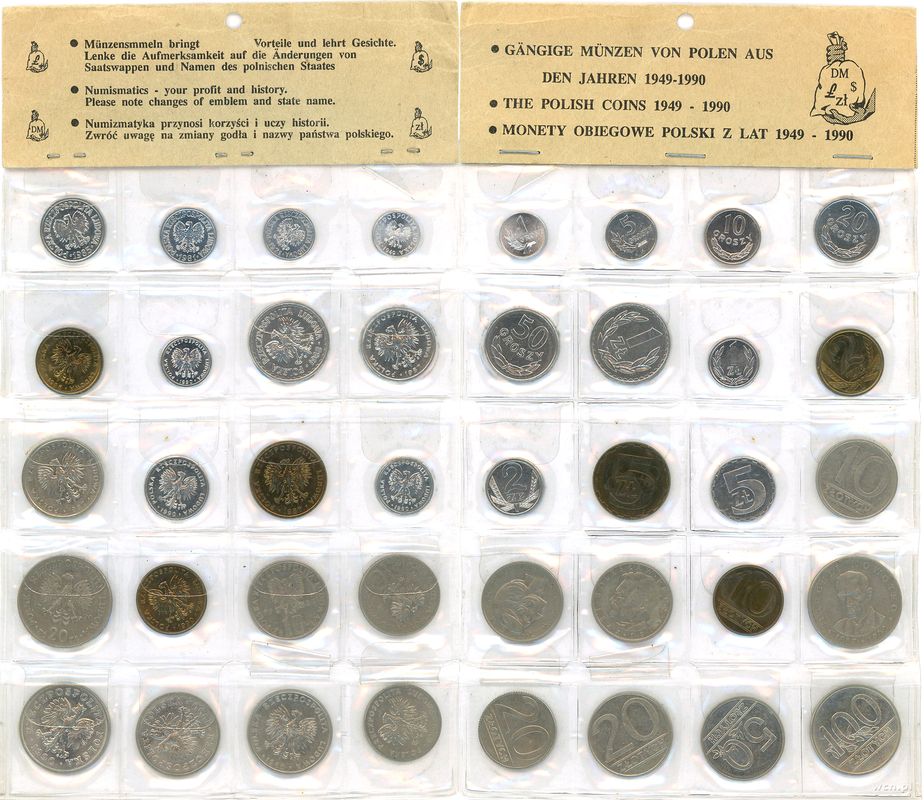 Polska, zestaw monet obiegowych, 1949–1990