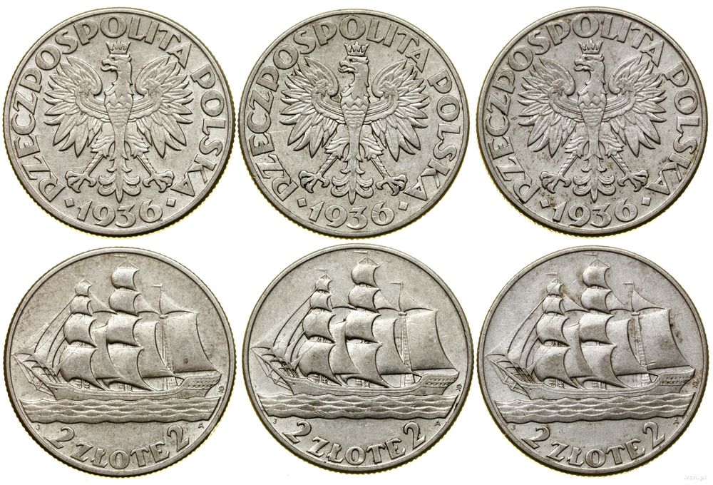 Polska, zestaw: 3 x 2 złote, 1936