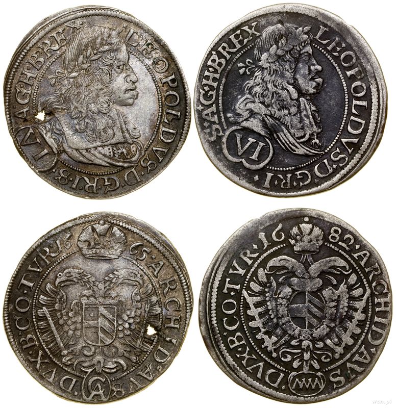 Austria, zestaw 2 x 6 krajcarów, 1665 CA, 1682
