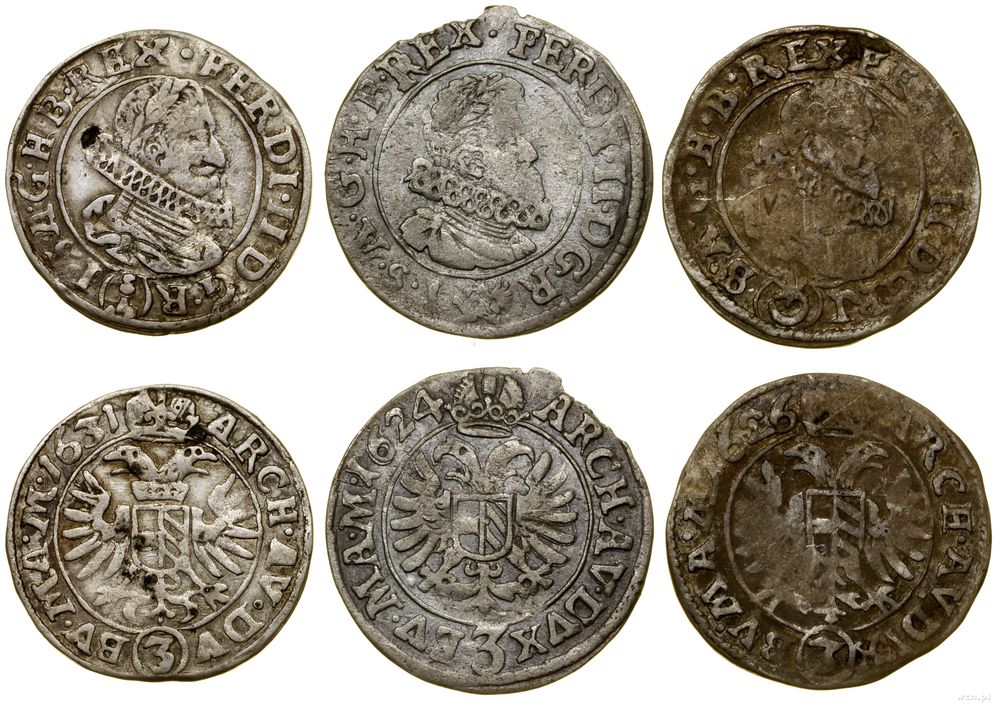 Austria, zestaw 3 x 3 krajcary, 1624, 1626, 1631