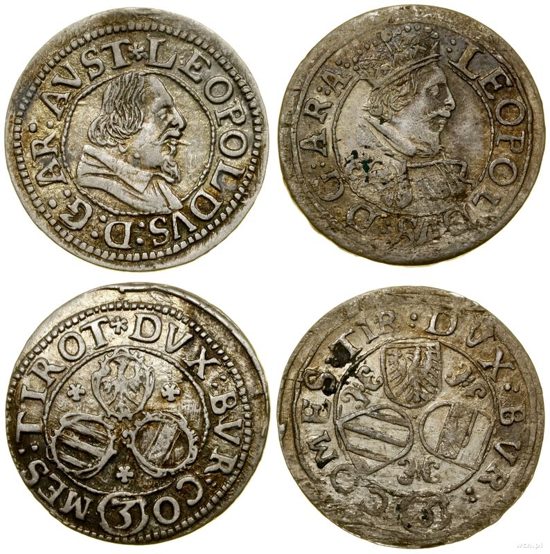 Austria, zestaw 2 x 3 krajcary, bez daty