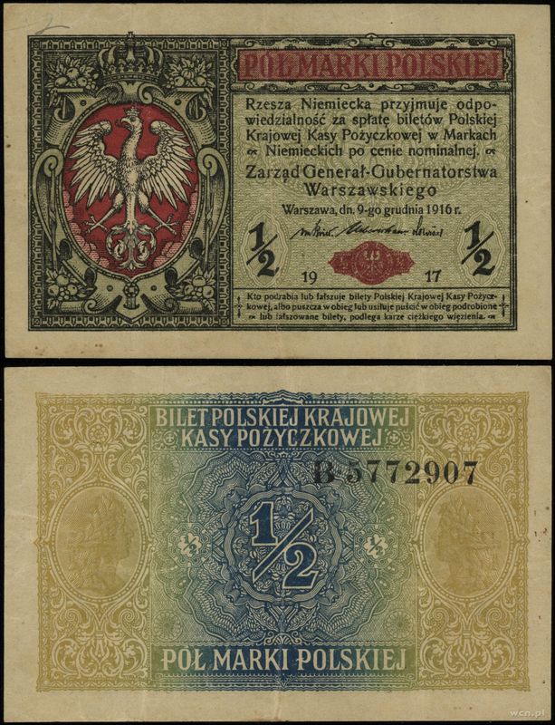 Polska, 1/2 marki polskiej, 9.12.1916