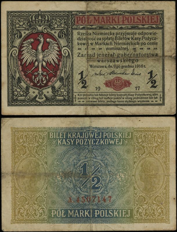 Polska, 1/2 marki polskiej, 9.12.1916
