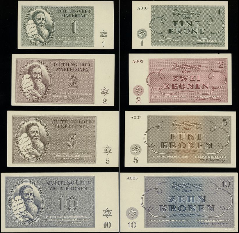 getto Teresin w Czechach, zestaw: 1, 2, 5, 10, 20, 50 i 100 koron, 1.01.1943
