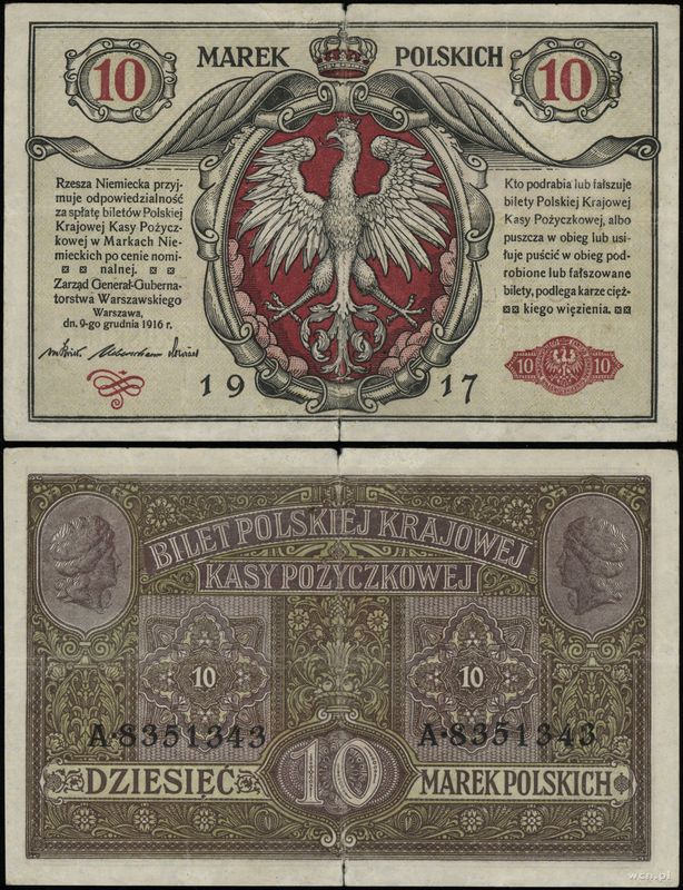 Polska, 10 marek polskich, 9.12.1916