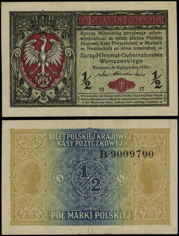 Polska, 1/2 marki polskiej, 9.12.1916
