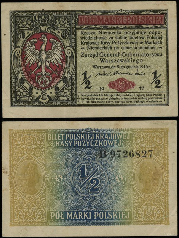 Polska, 1/2 marki polskiej, 9.12.1916
