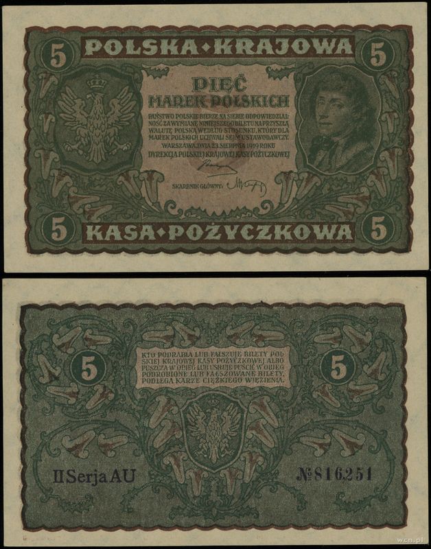 Polska, 5 marek polskich, 23.08.1919