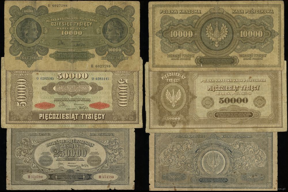Polska, zestaw 3 banknotów, 1922–1923