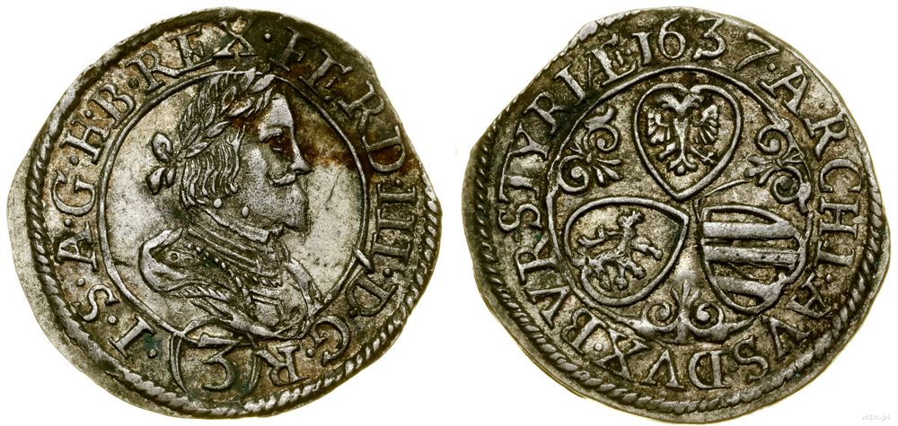 Austria, 3 krajcary, 1637