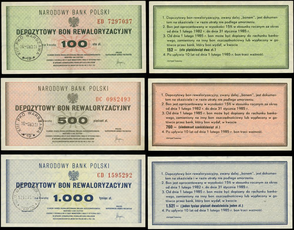 Polska, 3 x depozytowy bon rewaloryzacyjny, 1982