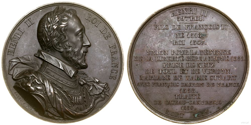 Francja, medal z serii władcy Francji – Henryk II, 1836
