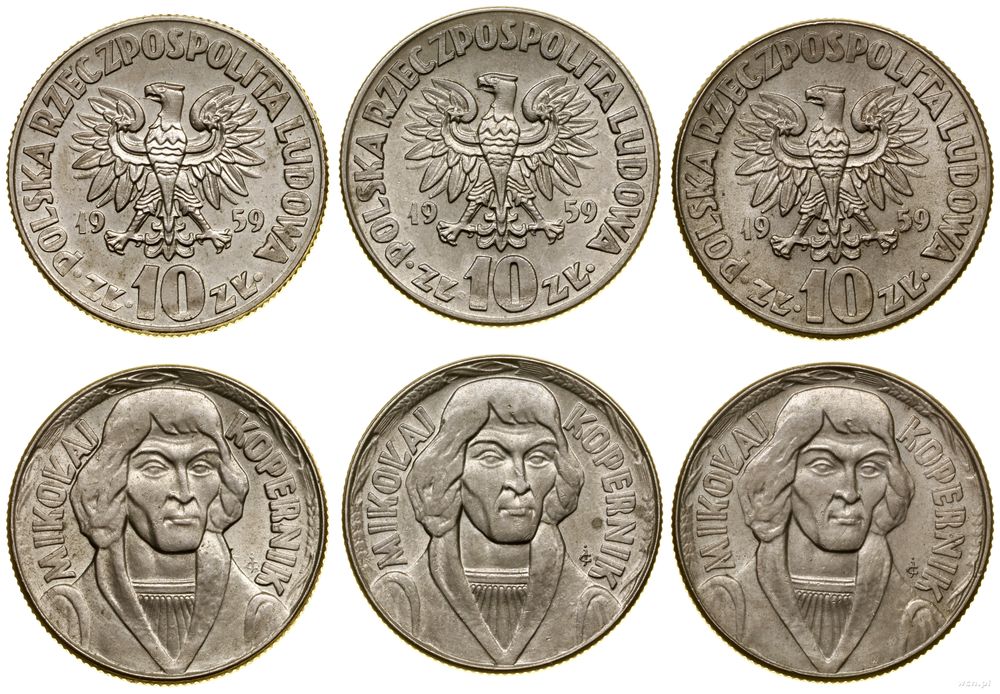 Polska, zestaw 3 x 10 złotych, 1959