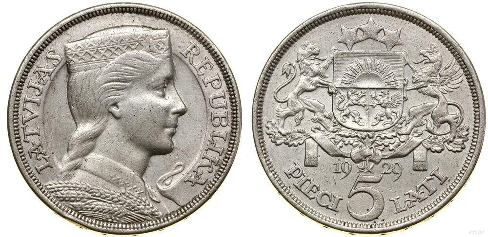 Łotwa, 5 łatów, 1929