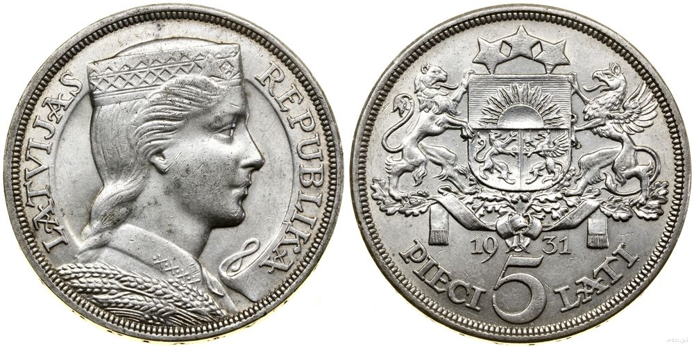 Łotwa, 5 łatów, 1931