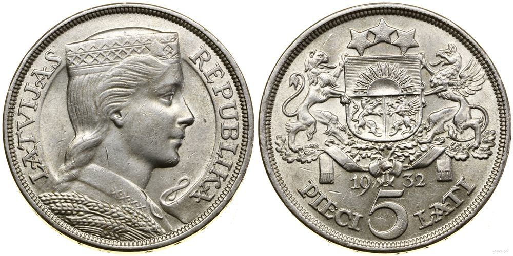 Łotwa, 5 łatów, 1932