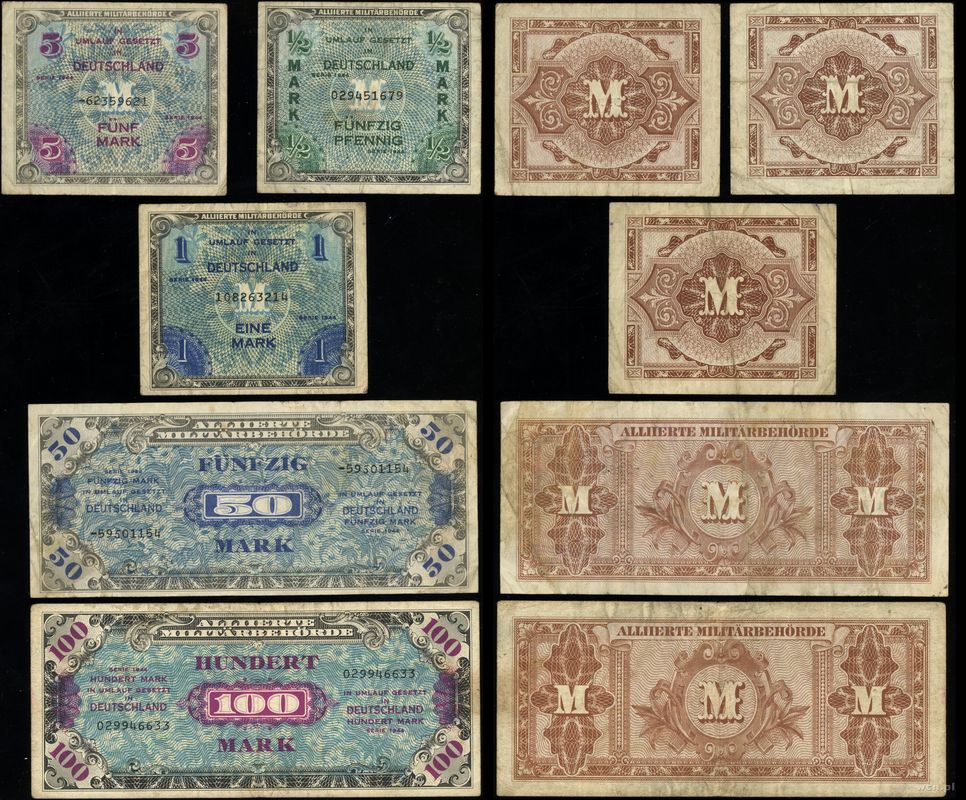 Niemcy, zestaw 5 banknotów, 1944