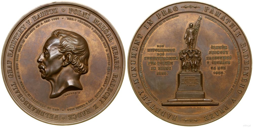 Czechy, medal upamiętniający odsłonięcie pomnika marszałka Radetzkiego w Pradze, 1859
