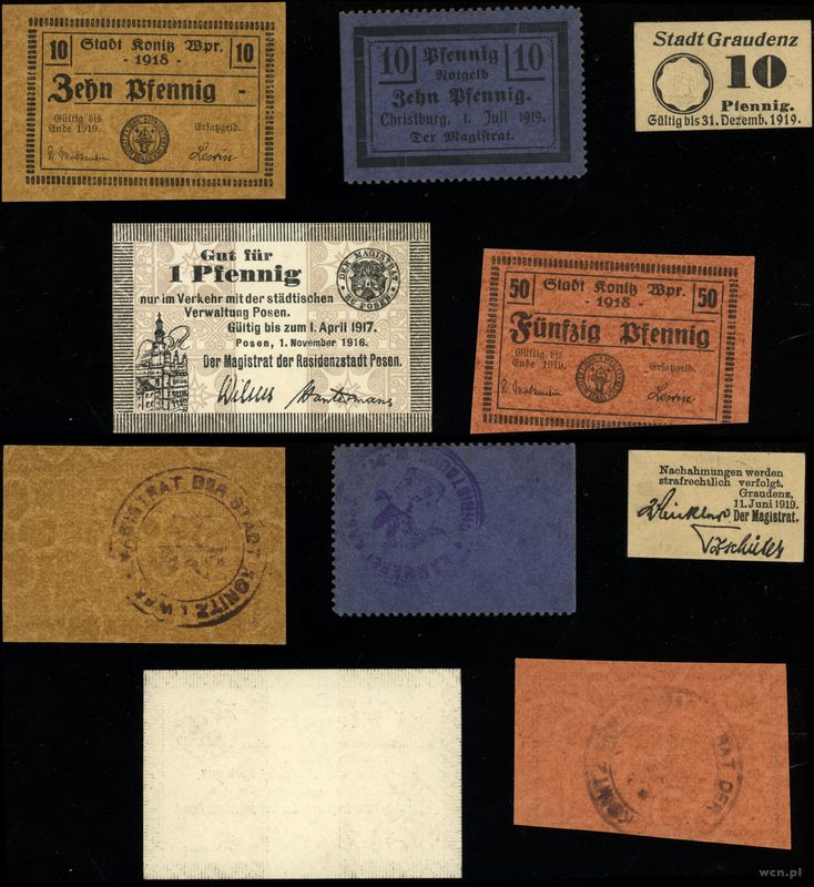 banknoty zastępcze, zestaw 5 banknotów, 1916–1919